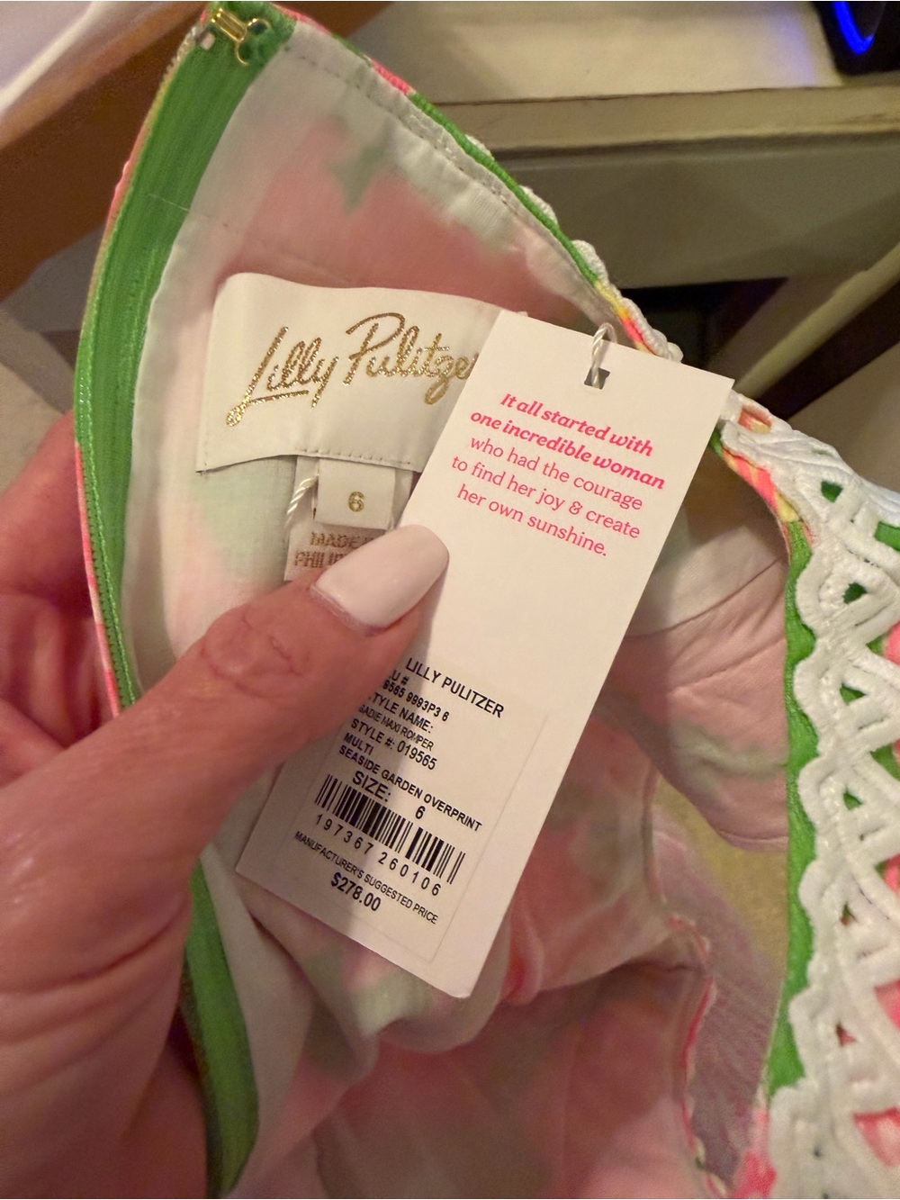 Lilly Pulitzer Pink & Green Floral Sleeveless Shift Dress with White Trim - Picture 3 of 3